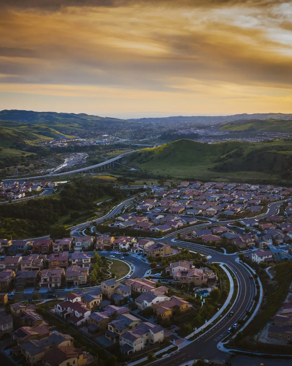 Aerial view of Rancho Mission Viejo neighborhoods and surrounding hills