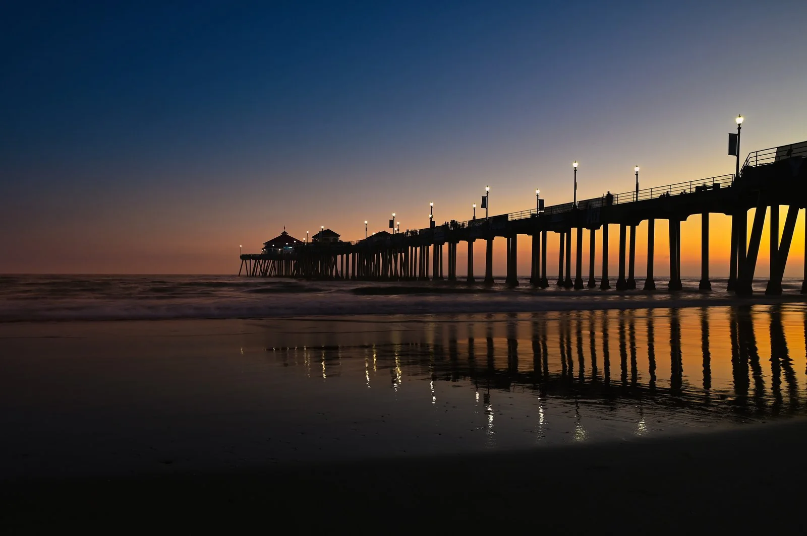 Huntington Beach Municipal Pier at sunset